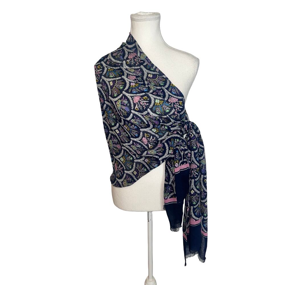 Talbots NWT Navy Botanical Medallion Modal Oblong Scarf 28x72